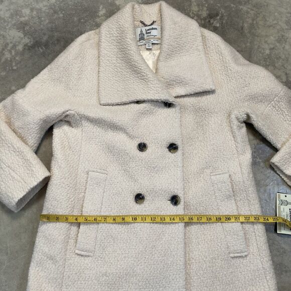 London Fog Heritage Coat Womens Large Ivory Double Breasted Wool Blend Classic - Picture 6 of 13
